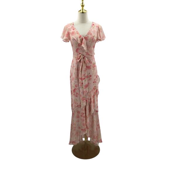 AW BRIDAL 0 XS Peach Blossom floral Breeze pink Celia formal maxi dress NEW 0b10 - Picture 3 of 9